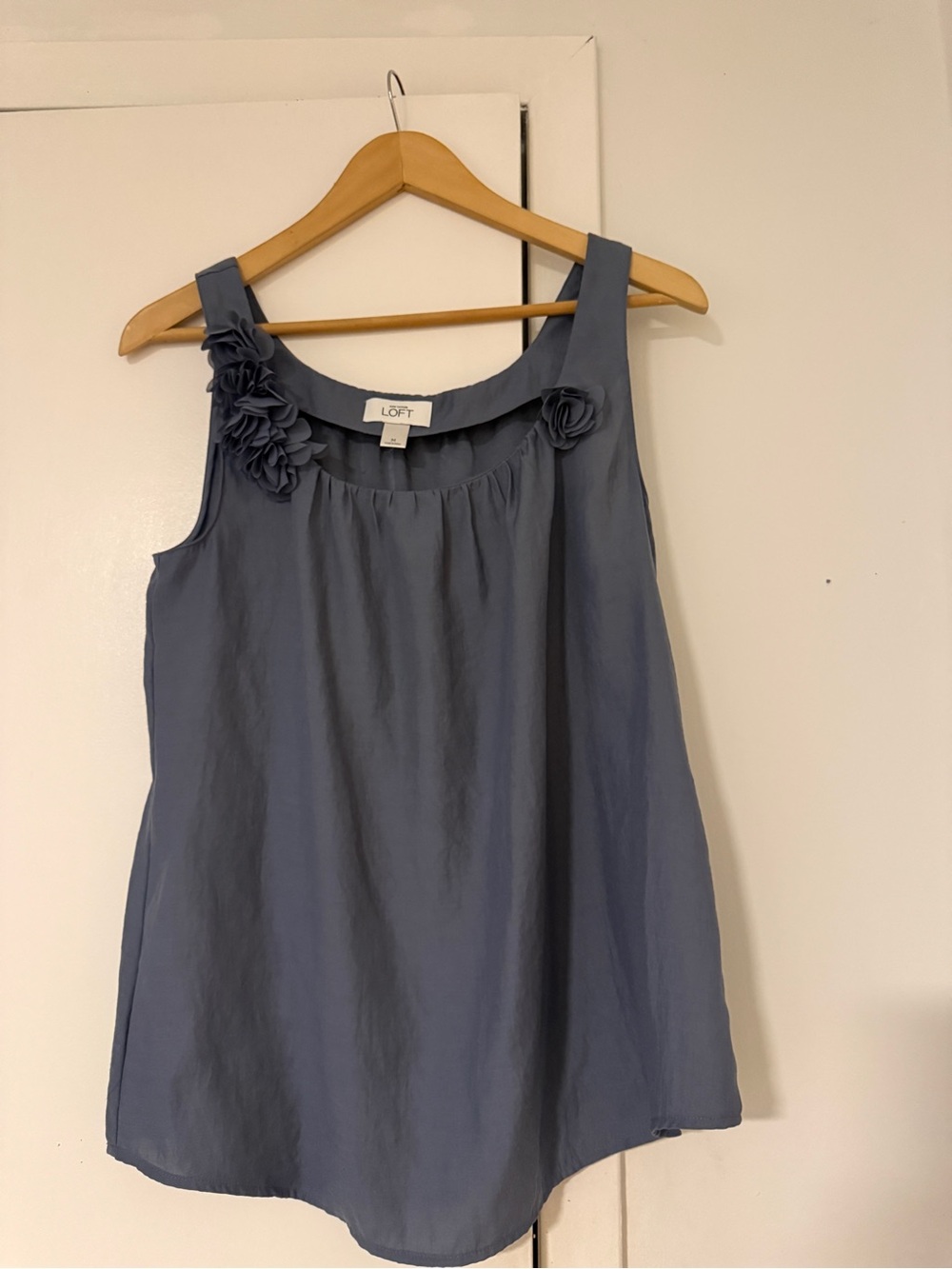 LOFT Dusty Blue Floral-Applique Sleeveless Tank